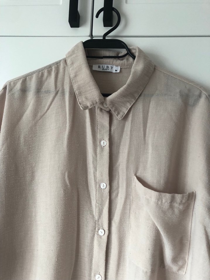 Bej Kadın Keten Gömlek - Görsel 2