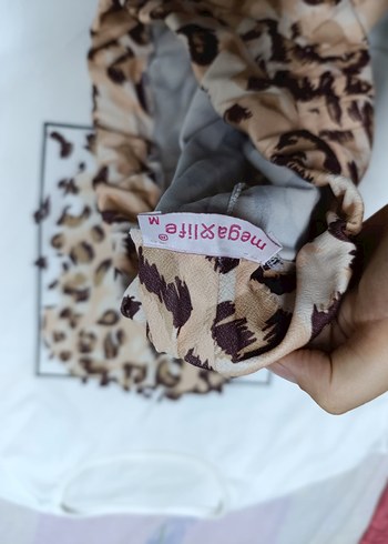 38 Beden beyaz Renk Beyaz Leopar Desenli Kadın Sweatshirt-etek takım