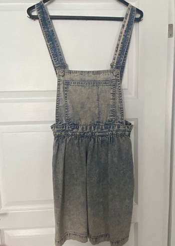 Gri Bağcıklı Kadın Denim Şort Salopet