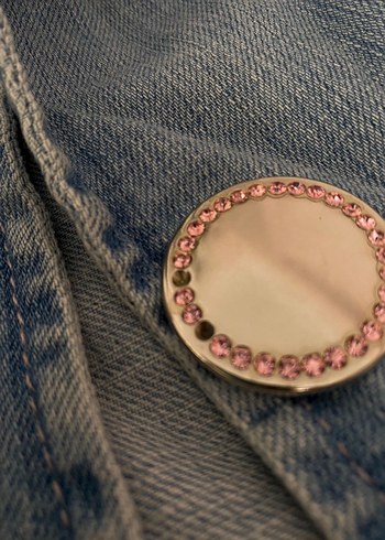 Düğmeli Kadın Kot Ceket, Normal Boy, Mavi - Görsel 4