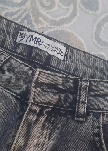 s Beden Düğmeli Gri Baskılı Kadın Denim Pantolon