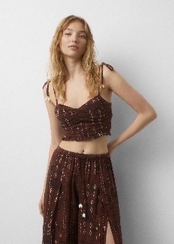 pull&bear kahverengi crop üst - Görsel 5