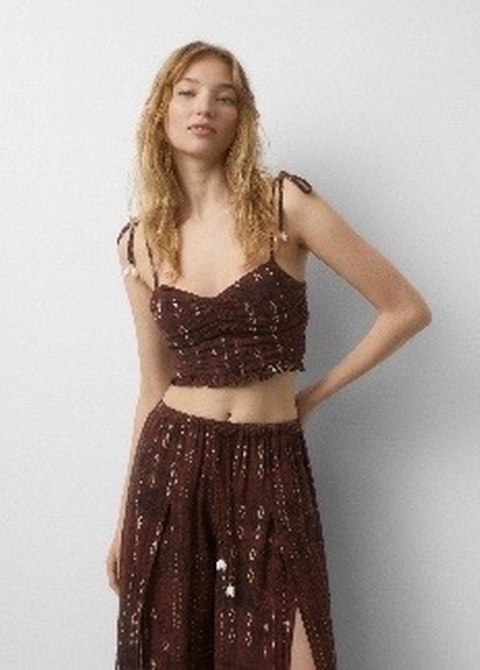 pull&bear kahverengi crop üst - Görsel 5