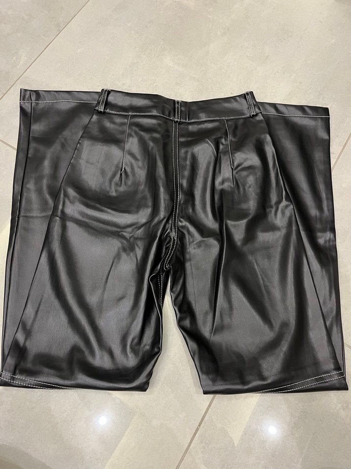 vatkalı siyah deri pantolon - Görsel 4