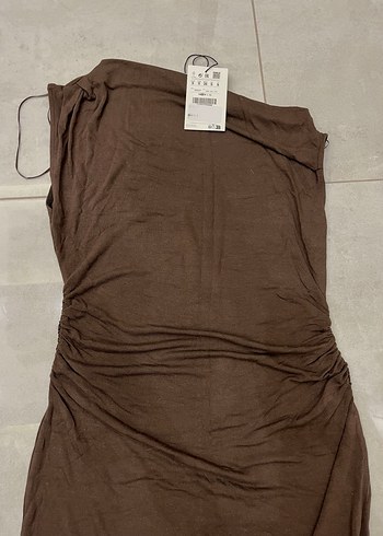 pull&bear kahverengi ince midi elbise - Görsel 4