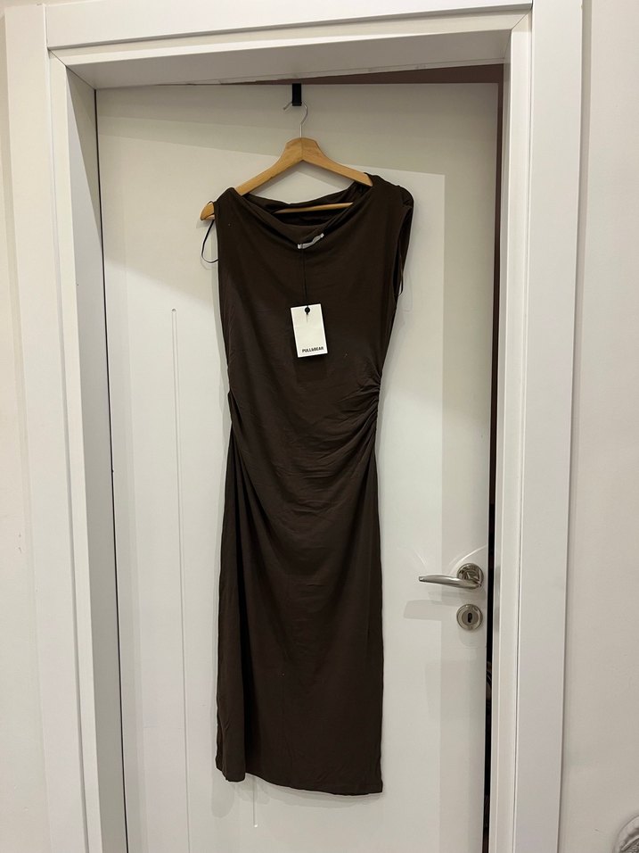 pull&bear kahverengi ince midi elbise - Görsel 2