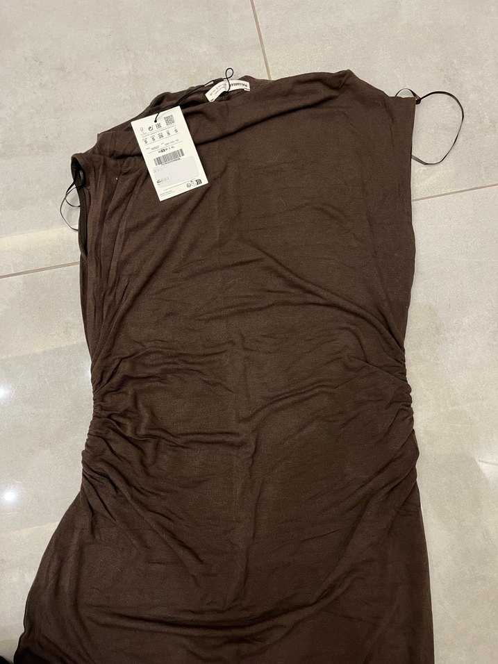 pull&bear kahverengi ince midi elbise - Görsel 3