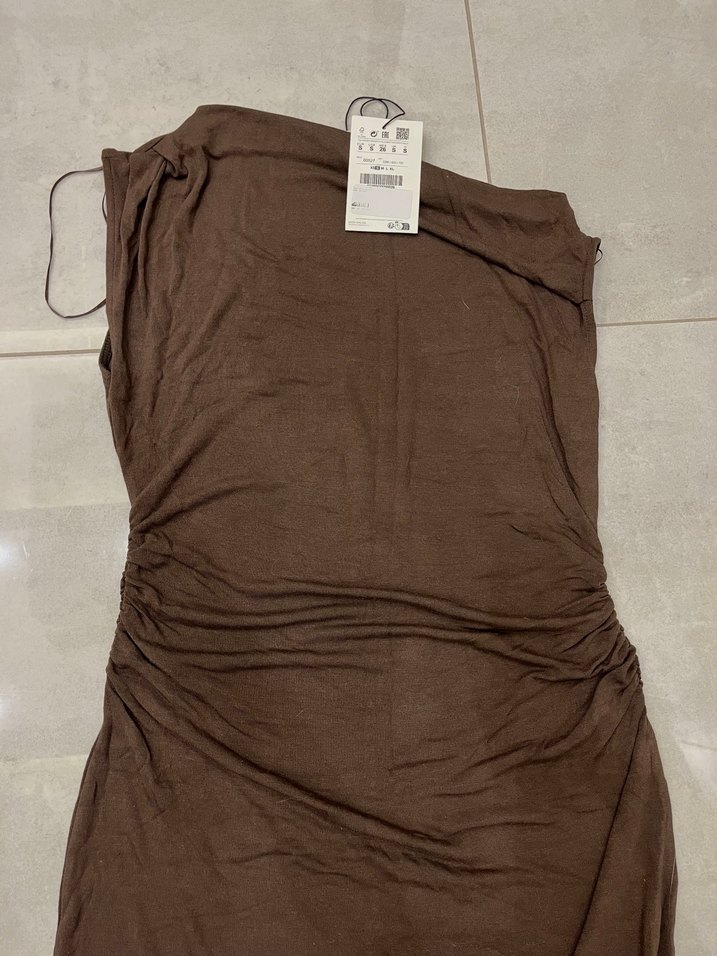 pull&bear kahverengi ince midi elbise - Görsel 4