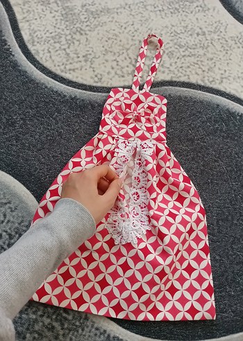 Nakışlı Gri Kırmızı poşetlik - Görsel 2