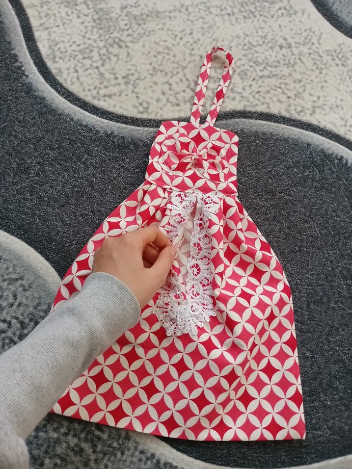 Nakışlı Gri Kırmızı poşetlik - Görsel 2