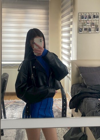 Uzun Kollu Lacivert Denim Mini Elbise - Görsel 2