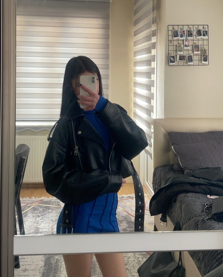 Uzun Kollu Lacivert Denim Mini Elbise - Görsel 2