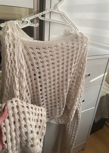 Bej Bohem Uzun Kollu Örgü Kazak - Görsel 2