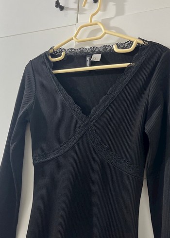 Siyah V Yaka Uzun Kollu Midi Elbise - Görsel 2