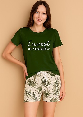 Yeşil Desenli KADIN Pijama Takımı