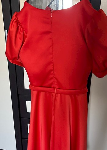 Nar çiçeği  Drapeli Midi Abiye Elbise - Görsel 4