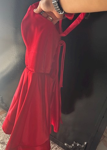 Kırmızı Drapeli Mini Abiye Elbise - Görsel 5