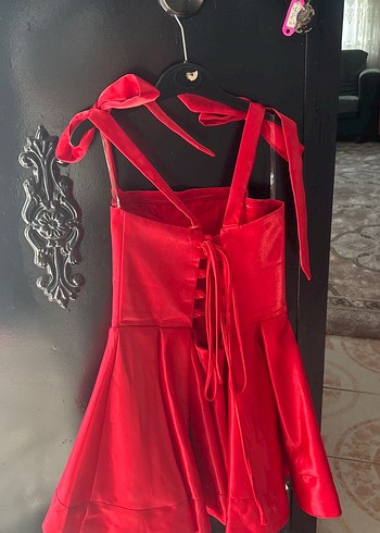 Kırmızı Drapeli Mini Abiye Elbise - Görsel 2