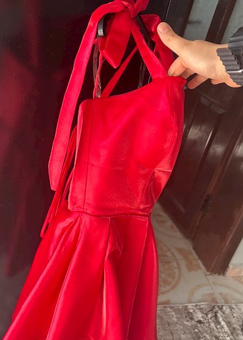 Kırmızı Drapeli Mini Abiye Elbise - Görsel 4