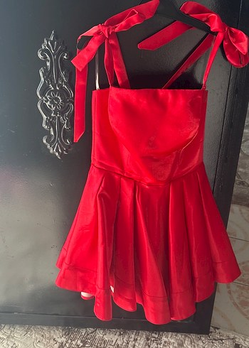 Kırmızı Drapeli Mini Abiye Elbise - Görsel 3