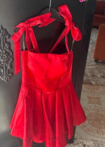 Kırmızı Drapeli Mini Abiye Elbise - Görsel 6