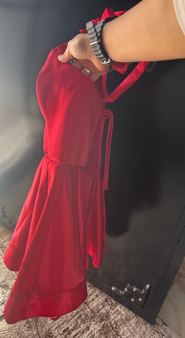 Kırmızı Drapeli Mini Abiye Elbise - Görsel 5