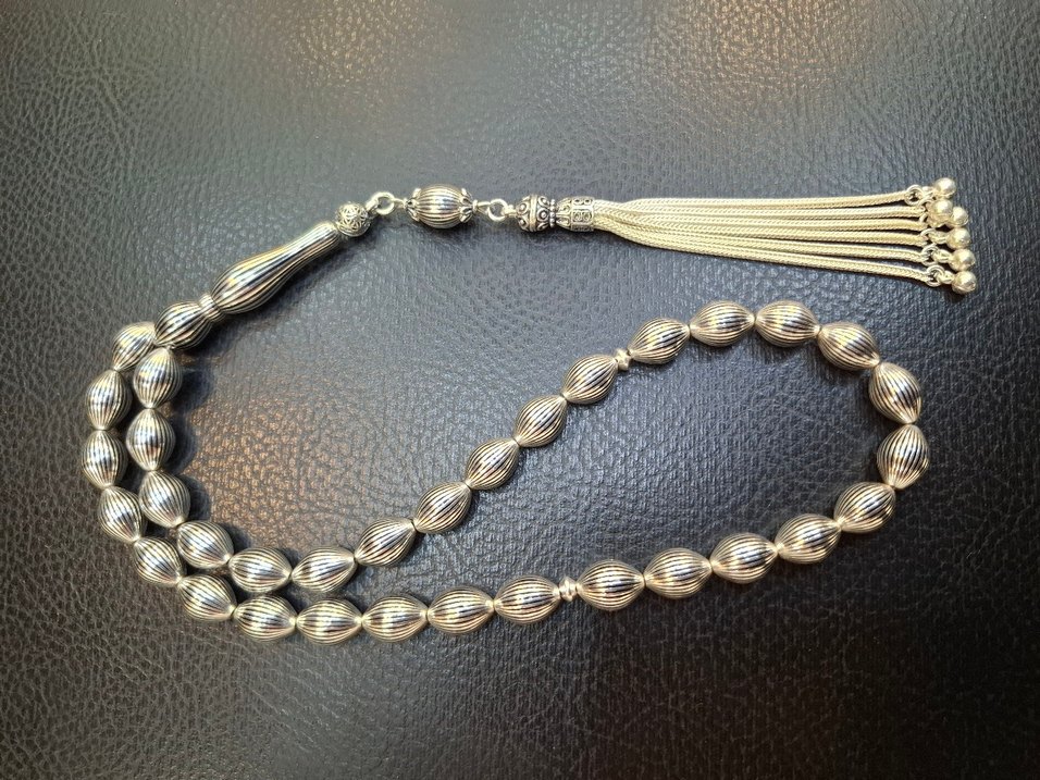 Full Gümüş 925 ayar 47 gr Usta işi Tesbih - Görsel 3