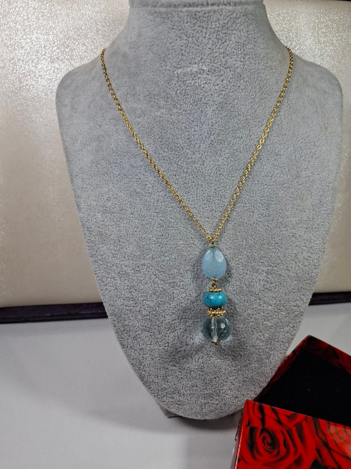 Turkuaz Akik Konbin Tasarım calısması kolye - Görsel 2