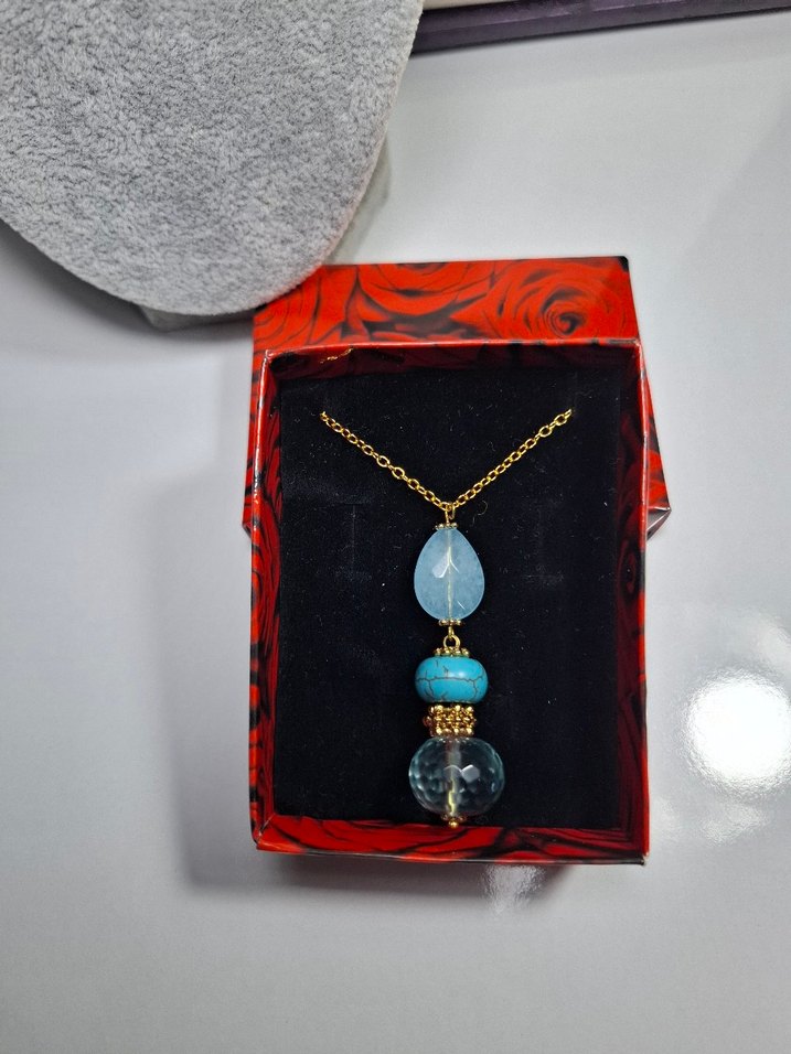 Turkuaz Akik Konbin Tasarım calısması kolye - Görsel 4