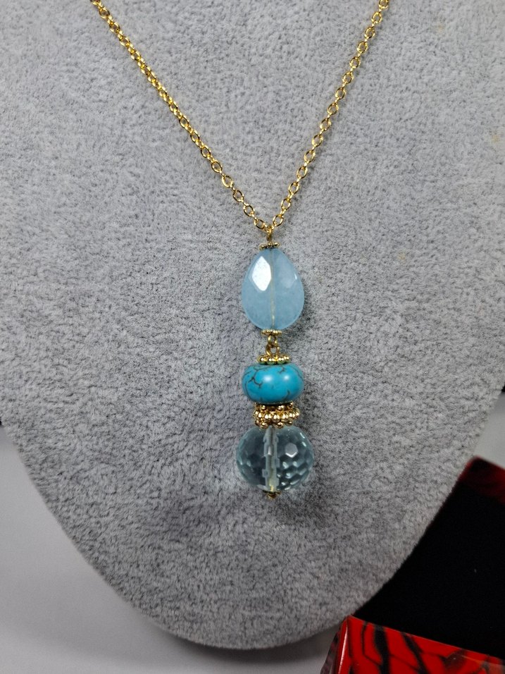 Turkuaz Akik Konbin Tasarım calısması kolye - Görsel 3