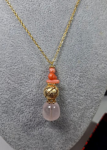 Pembe kuvars Mercan konbin tasarım kolye - Görsel 3