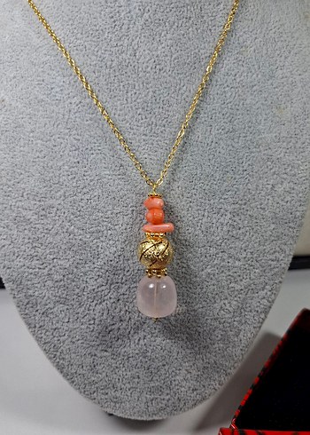 Pembe kuvars Mercan konbin tasarım kolye - Görsel 2