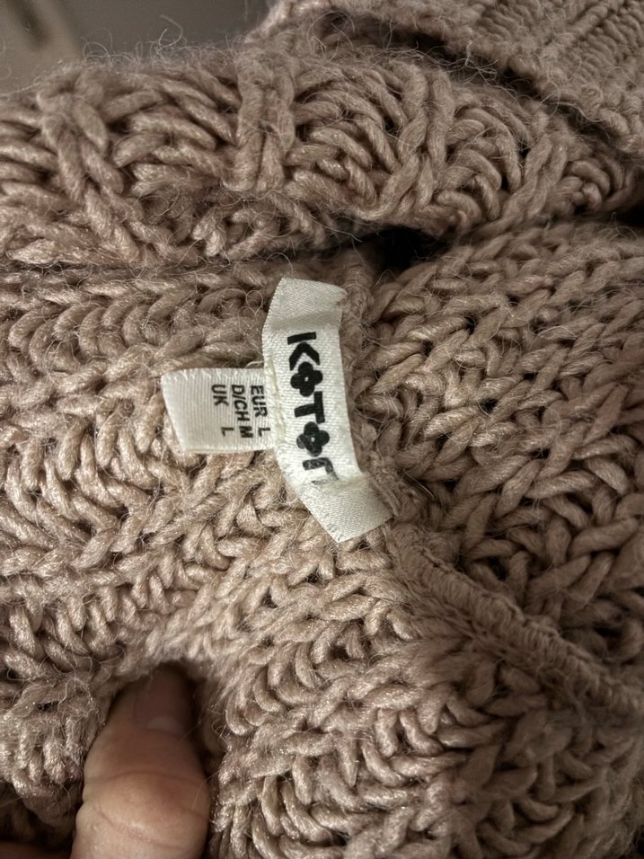 Krem Bej Örgü Boğazlı Salaş Kazak - Görsel 3