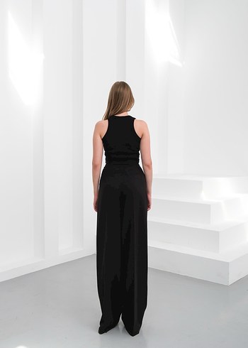 Düğmeli Siyah Kadın Kumaş Pantolon - Görsel 4