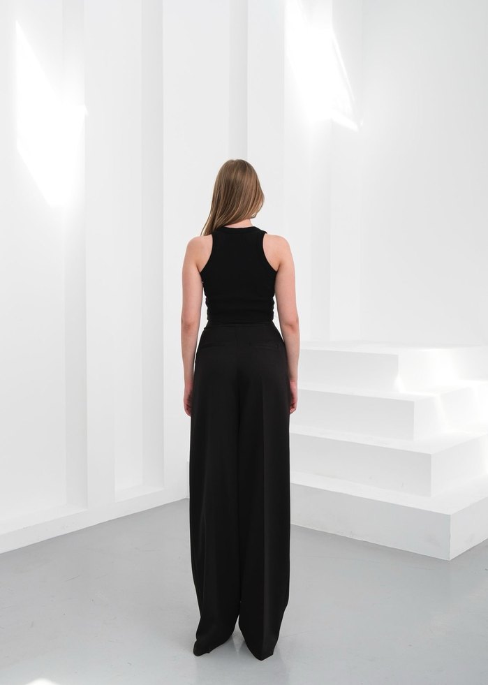 Düğmeli Siyah Kadın Kumaş Pantolon - Görsel 4