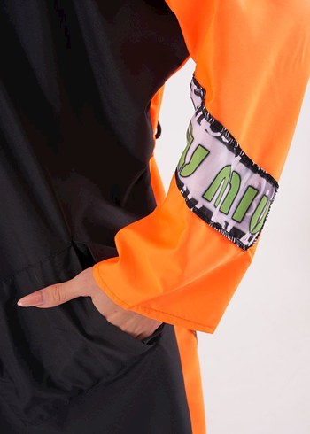 Siyah Turuncu Uzun Salaş Street Style Yağmurluk - Görsel 6