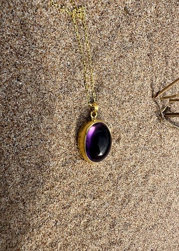 Mor Taşlı Zincir Detaylı Kadın Kolye - Görsel 2