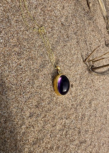 Mor Taşlı Zincir Detaylı Kadın Kolye - Görsel 3