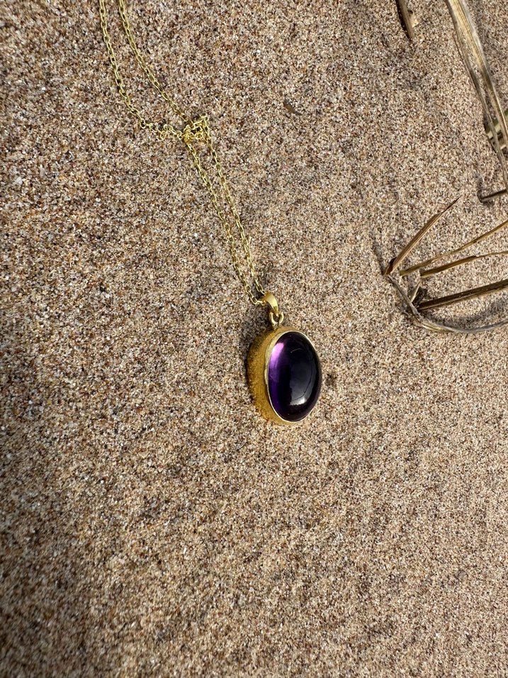 Mor Taşlı Zincir Detaylı Kadın Kolye - Görsel 3