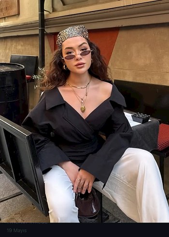 Siyah Drapeli Uzun Kadın Tunik gömlek - Görsel 3