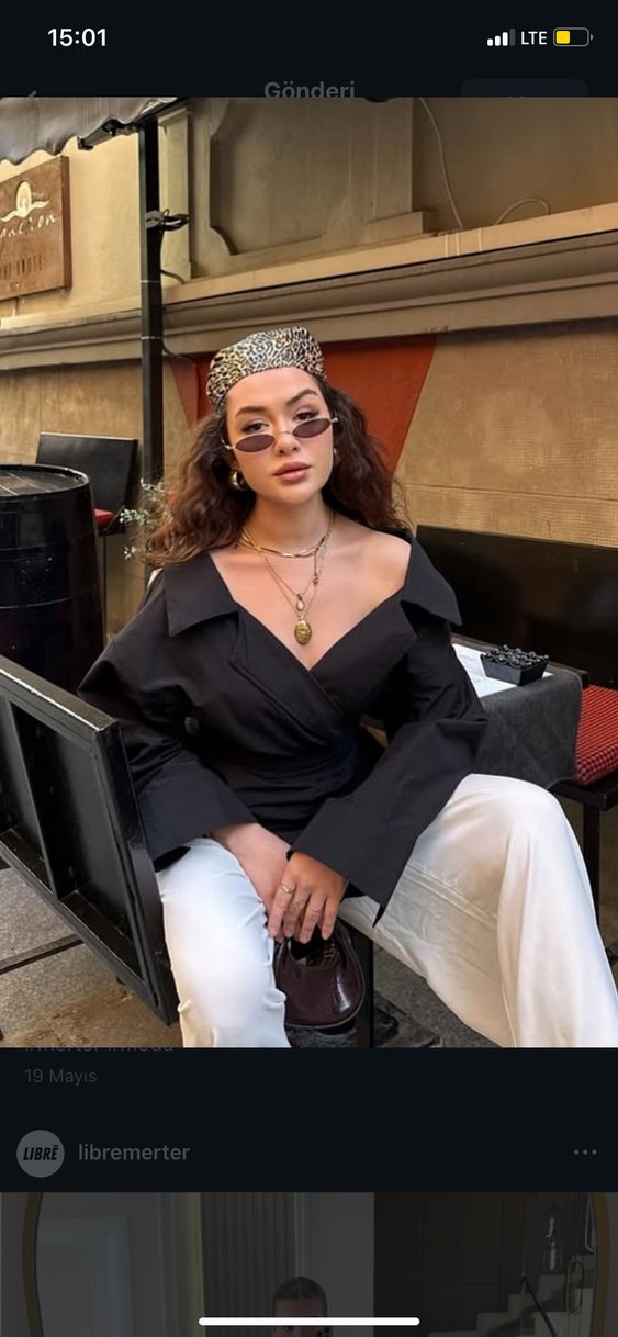 Siyah Drapeli Uzun Kadın Tunik gömlek - Görsel 3