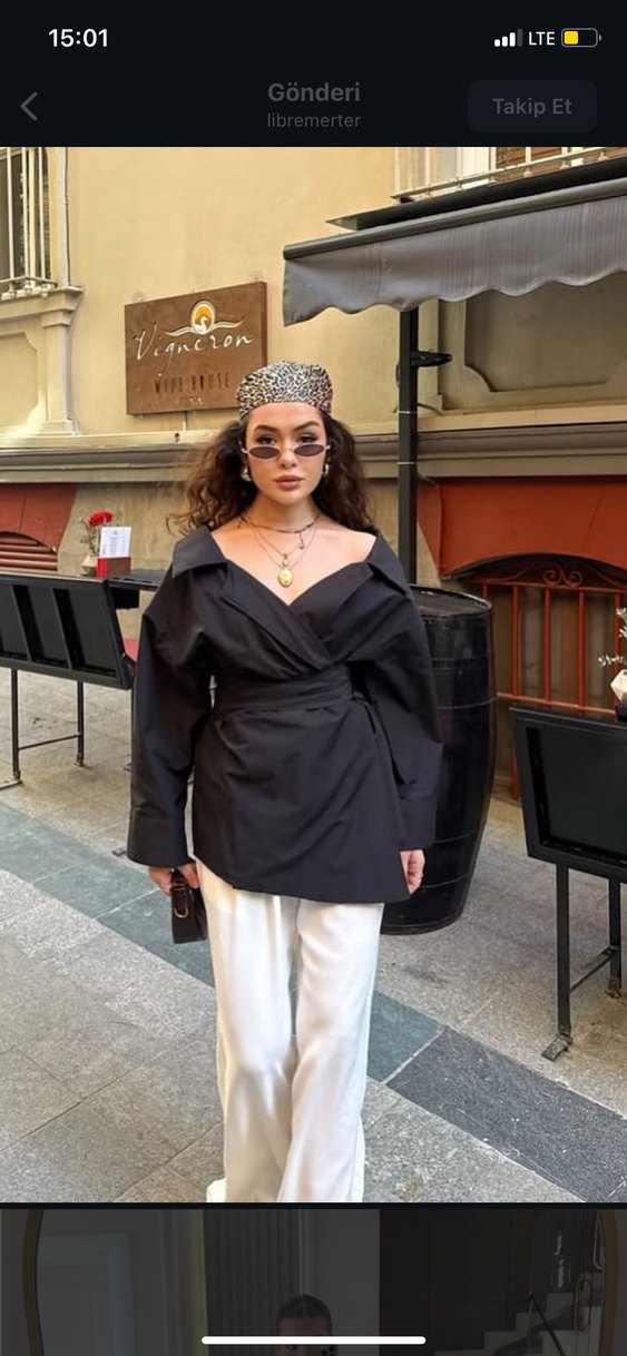 Siyah Drapeli Uzun Kadın Tunik gömlek - Görsel 2