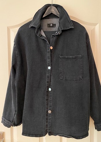 Gri Düğmeli Kadın Denim Ceket Pantolon takım - Görsel 3