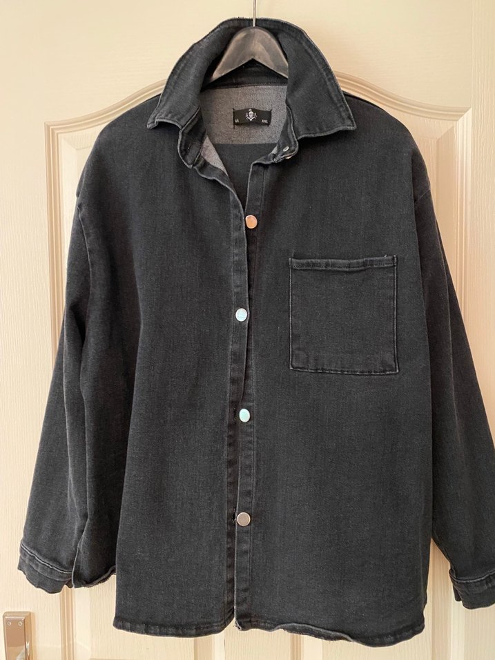 Gri Düğmeli Kadın Denim Ceket Pantolon takım - Görsel 3