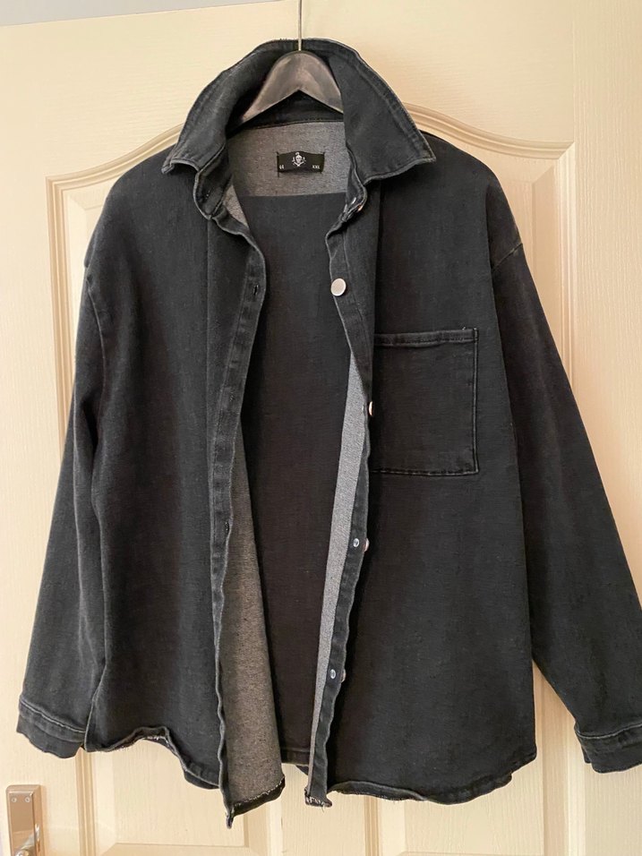 Gri Düğmeli Kadın Denim Ceket Pantolon takım - Görsel 2