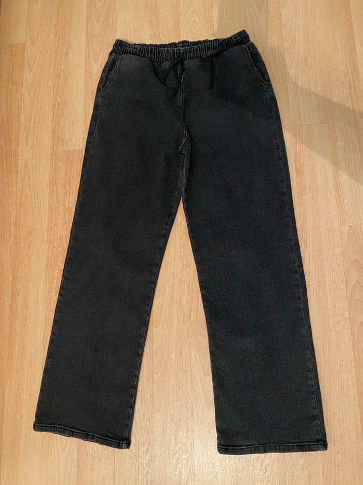 Gri Düğmeli Kadın Denim Ceket Pantolon takım - Görsel 5