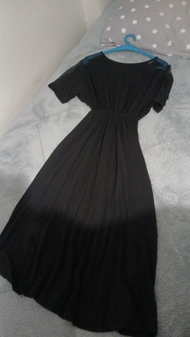 Siyah V Yakalı Midi Hamile Elbisesi - Görsel 2