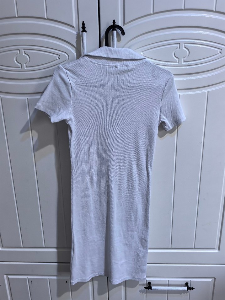 Addax beyaz v yaka elbise - Görsel 3