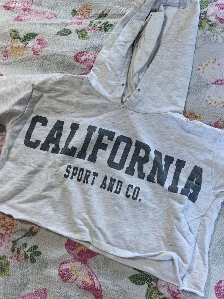 Gri Kapüşonlu Baskılı Kadın Sweatshirt - Görsel 2