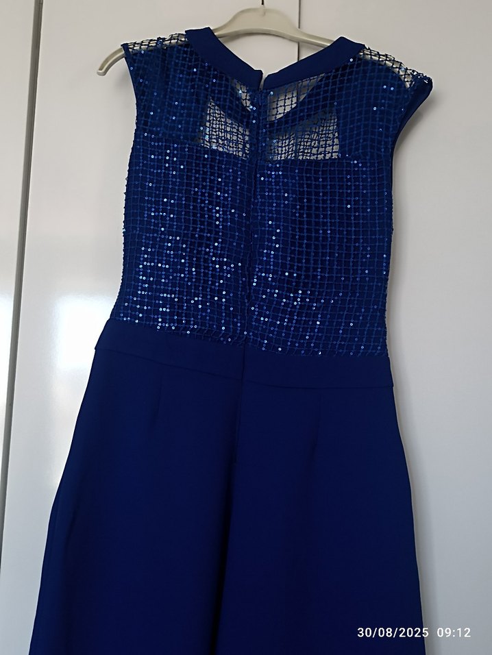 Mavi Parlak Drapeli Kadın Tulum - Görsel 3